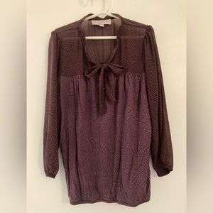 Loft Purple Animal Print 3/4 Length Sleeve Chiffon Bow Blouse